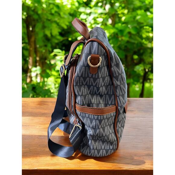 NEW Marco M Collection Backpack Black w/ Brown Leather Purse Adjustable Straps - Picture 3 of 4